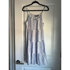 Mile Gabrielle Tiered Dress - Sleeveless Casual Sundress Blue White - Size S